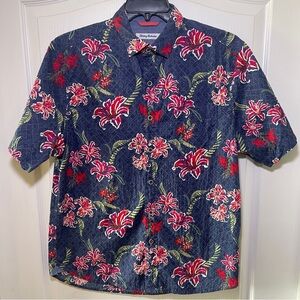 Tommy Bahama Short Sleeve Shirt Men's Medium Cotton Hibiscus Button Up Beach